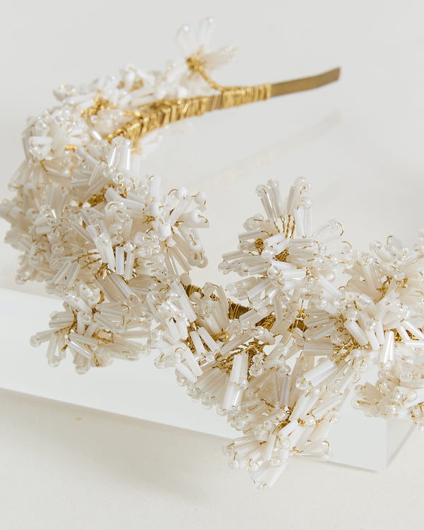 Kesme Boncuklu Gold Detaylı Taç